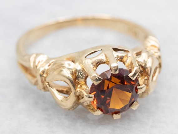 14K Yellow Gold Citrine Solitaire Ring, Openwork … - image 1