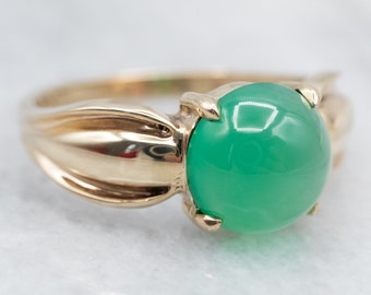 Yellow Gold Green Onyx Ring, Green Stone Ring, Onyx Solitaire Ring, Yellow Gold Onyx Ring, Onyx Jewelry, Cabochon Ring A24517