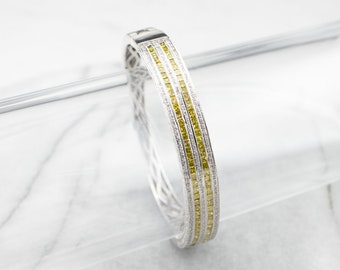 Yellow Diamond White Gold Bangle, Diamond Bracelet, Anniversary Gift, Bridal Jewelry, Diamond Bangle, Bangle Bracelet, ZTHNY279