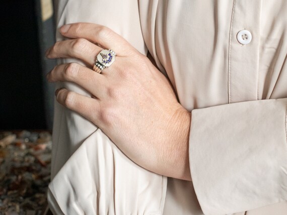 Masonic 35th Anniversary Ring, Enamel Sterling Si… - image 4
