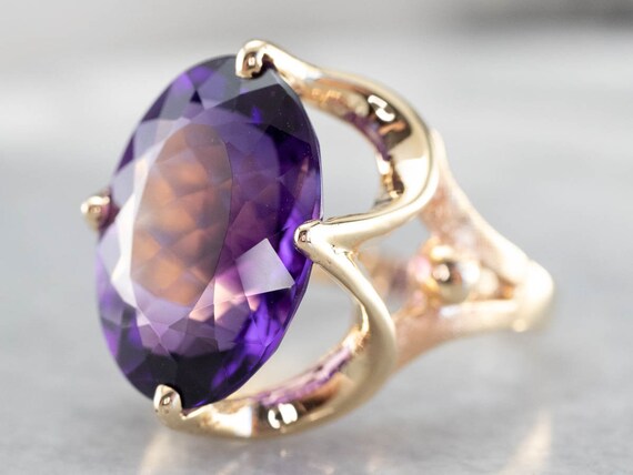 14K Yellow Gold Amethyst Cocktail Ring, February … - image 3