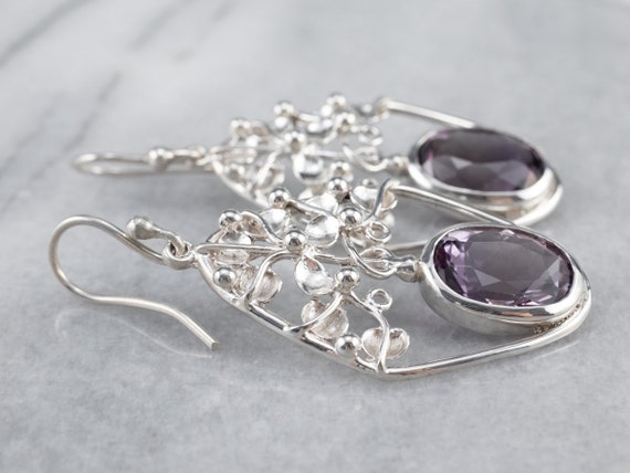 Sterling Silver Amethyst Drop Earrings, Large Ame… - image 5