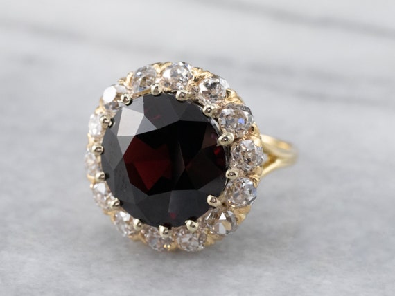 14K Gold Garnet Diamond Statement Ring, 9.40 Carat - image 3