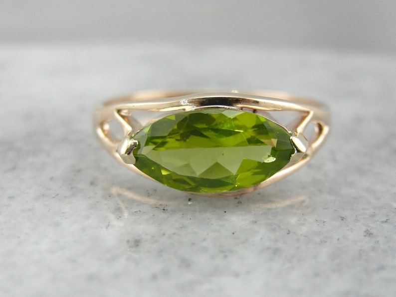 Cat's Eye Cut Peridot Cocktail Ring in East West Setting Etsy
