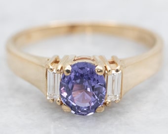 14K Yellow Gold Ring, Purple Sapphire and Diamond Accents
