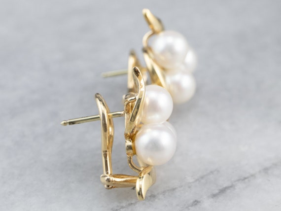 Cultured Pearl Cluster Earrings, Yellow Gold Pear… - image 5