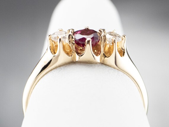 14K Yellow Gold Ruby and Diamond Three Stone Ring… - image 8
