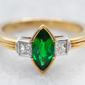 Tsavorite Garnet and Diamond Ring, Mix Metal Garnet Ring, Three Stone Ring, January Birthstone, Anniversary Ring, Birthday Gift A23588