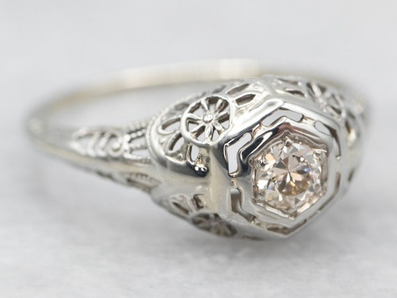 European Cut Diamond Engagement Ring, Diamond 18K… - image 1