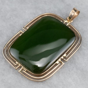 Vintage Gold and Jade Pendant, Layering Pendant, Green Stone Pendant, Cabochon Pendant, Unisex Jade Pendant, Jade Jewelry A4782