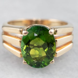 Vintage Green Tourmaline Ring, Green Tourmaline Solitaire Ring, Yellow Gold Green Tourmaline Ring, Green Tourmaline Jewelry YAZVFRD8
