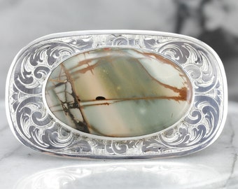 Amerikanische Jaspis Brosche, Sterling Silber Brosche, Statement Schmuck, Unisex Pin 900Z54A7
