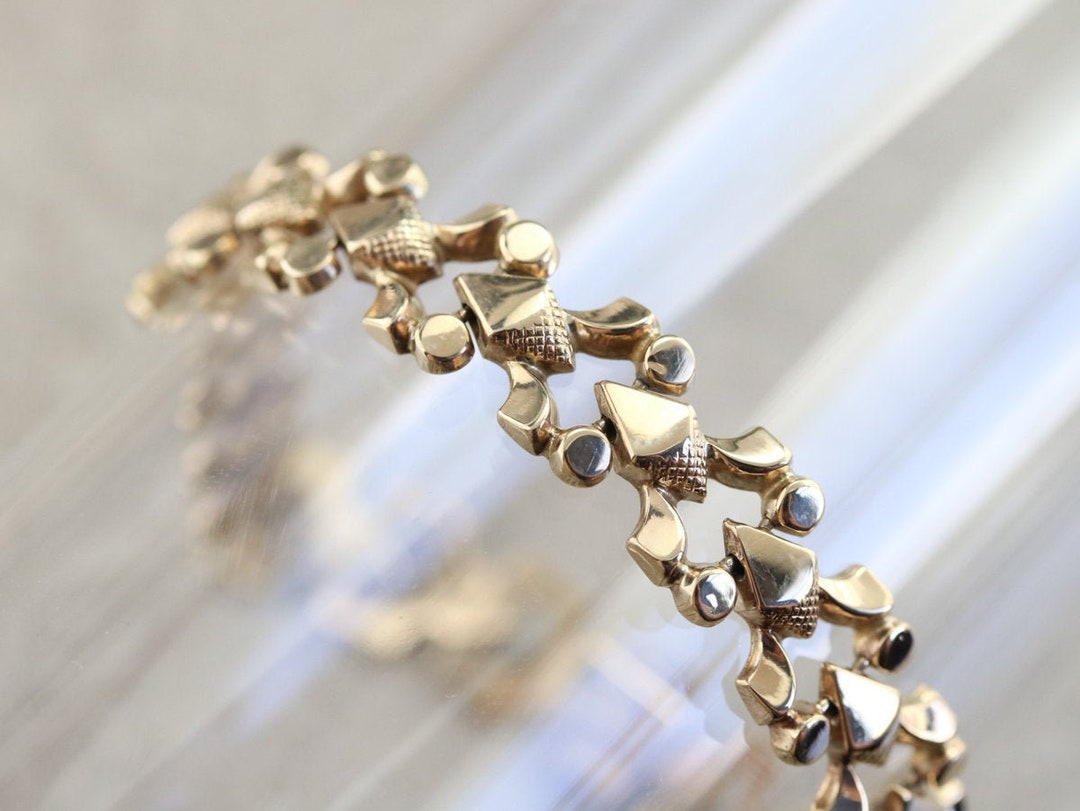 8K Yellow Gold Victorian Revival Link Bracelet, 8 Inch - Etsy Vintage Courting Couple Gold Tone Link Panel Bracelet Victorian Revival 8\
