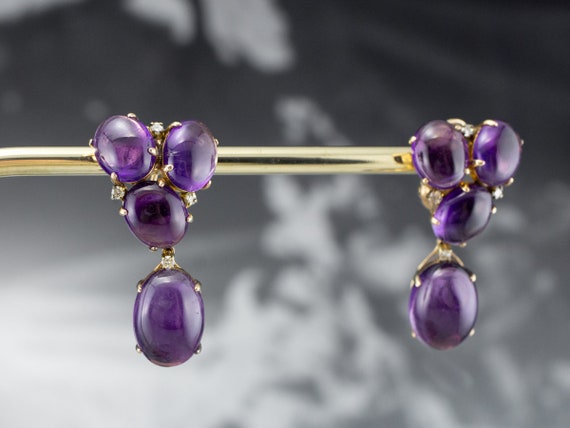 Amethyst Cabochon Drop Earrings, Amethyst and Dia… - image 10