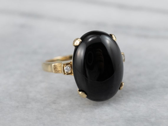 Black Onyx Diamond Yellow Gold Ring, Onyx Stateme… - image 2