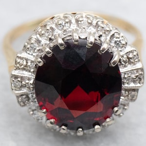 Claw Prong Garnet and Diamond Halo Ring, Garnet Ring, Halo Ring, Garnet and Diamond Ring, January Birthstone, Two Tone Garnet Ring A55349