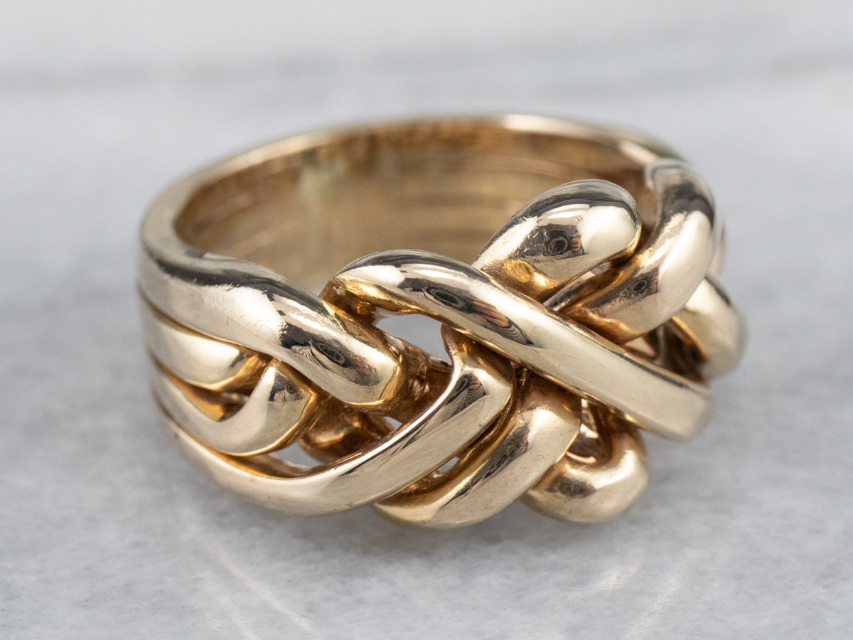 Bague Puzzle Tressée En Or Jaune 10 Carats - Taille 5 à 10, Symbole D'engagement - Neuf Sans Emballage
