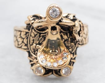 14K Yellow Gold Diamond Ornate Saddle Ring, Equestrian Jewelry