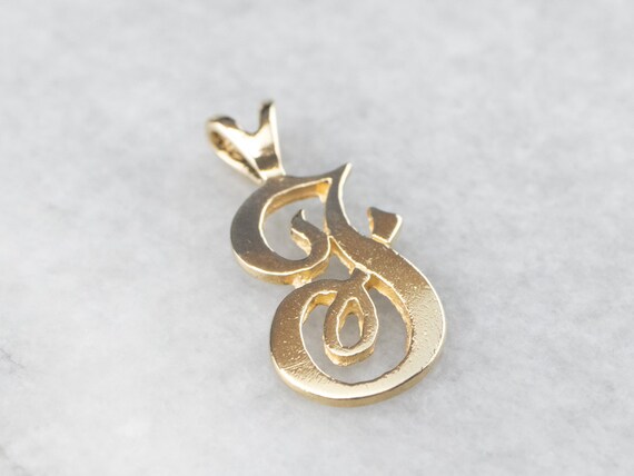 14K Yellow Gold Cursive "F" Initial Pendant, Mono… - image 2