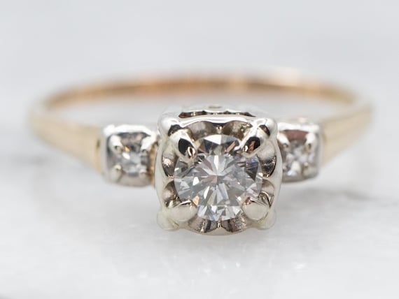 Retro Three Stone Diamond Ring, Vintage Diamond E… - image 1