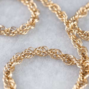 Vintage 18K Yellow Gold Rope Chain, 20 Inch Unisex Pendant Chain