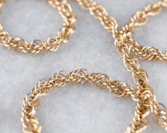 Vintage 18K Yellow Gold Rope Chain, 20 Inch Unisex Pendant Chain