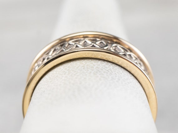 Patterned Two Tone Gold Wedding Band, Lattice Pat… - image 9