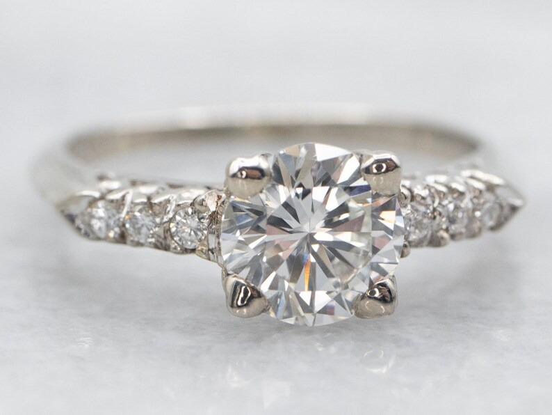 White Gold Diamond Engagement Ring With Accent Stones Etsy White Gold Diamond Engagement Ring With Accent Stones Etsy
