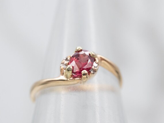 14K Yellow Gold Ruby Bypass Ring, Diamond Accents… - image 4