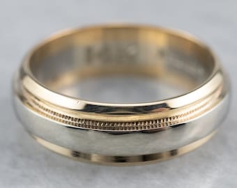 Two Tone Gold Wedding Band, 14K Gold Ring, Vintage Wedding Ring, Keepsake Band, Stacking Ring, UHVY7QLU