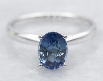 ホワイトゴールド サファイア ソリティア エンゲージリング - 14K ホワイトゴールド サファイア ソリティア エンゲージリング - 14K