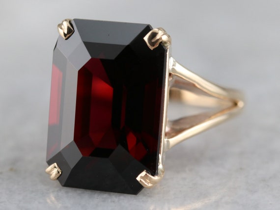 Vintage Garnet Statement Ring, Yellow Gold Cockta… - image 3