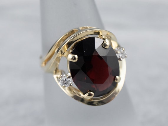 Gold Garnet and Diamond Ring, Yellow Gold Garnet … - image 7