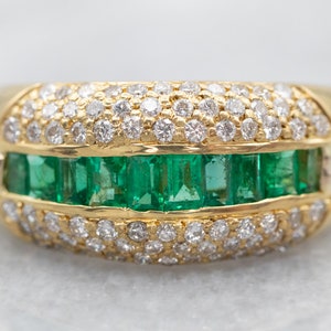 Yellow Gold Emerald and Diamond Band, Yellow Gold Emerald Ring, Anniversary Band, Yellow Gold Band, Anniversary Gift, A27438