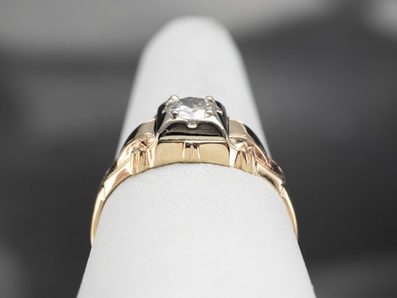 Retro Diamond Solitaire Ring, 10K Two Tone Gold E… - image 8
