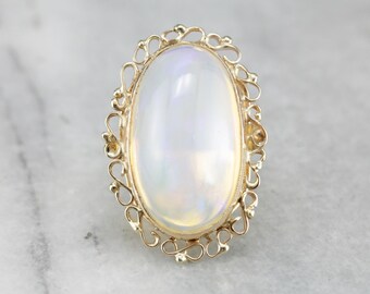 Vintage 14K Gold Filigree Opal Ring, Statement Cocktail Ring