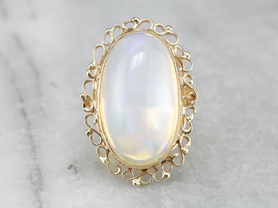 Opal Gold Filigree Cocktail Ring, Opal Statement … - image 1