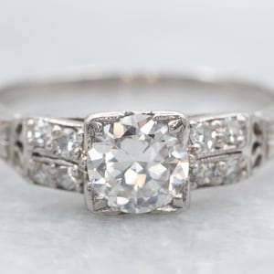European Cut Diamond Engagement Ring, Diamond Platinum Ring, Late Art Deco Engagement, Retro Engagement, Antique Engagement Ring A23017