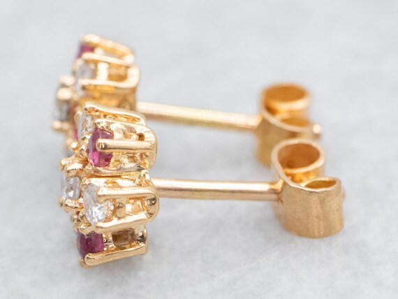 18K Yellow Gold Diamond Ruby Cluster Stud Earrings - image 3