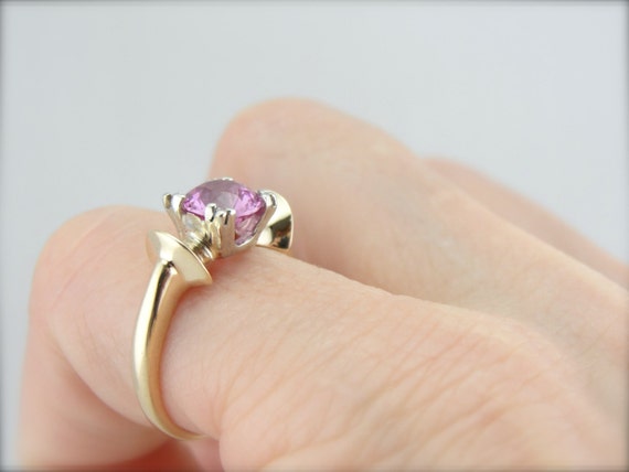 1940's Retro Pink Sapphire Ring, 14K Yellow and W… - image 4