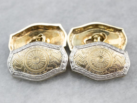 Art Deco Gold Cufflinks, Two Tone Gold Cufflinks,… - image 2