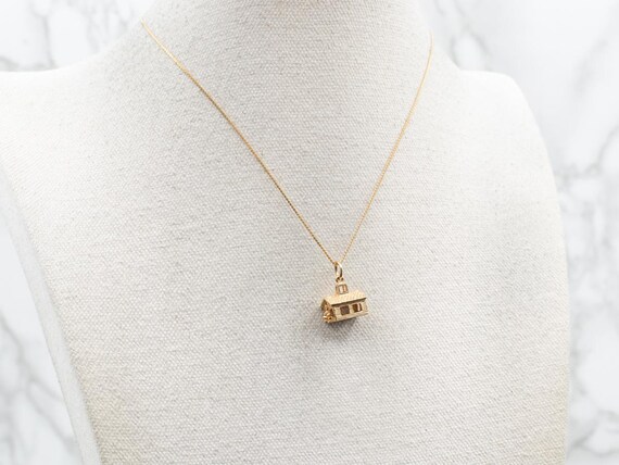 14K Yellow Gold House Charm Pendant, Sentiment Jewelry View 4