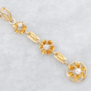 Antique Buttercup Lavallier Trio Pendant with Old Mine Cut Diamonds, Yellow Gold Antique Diamond Pendant, Diamond Drop Pendant A63754