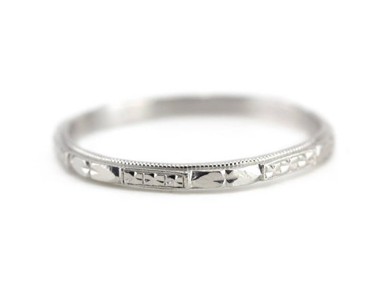 Wedding Band Elizabeth Henry Collection The Marjorie Band in 14 Karat White Gold Stacking Band Pattern Band