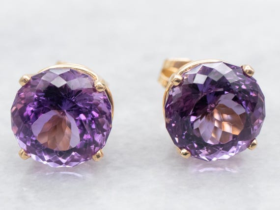 14K Gold Amethyst Stud Earrings, February Birthstone