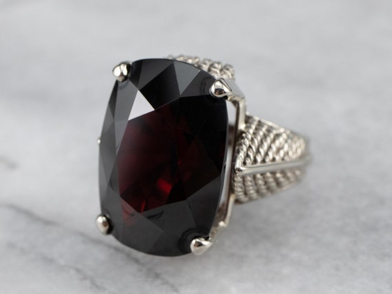 Bold Garnet Gold Cocktail Ring, Cushion Cut Garne… - image 2