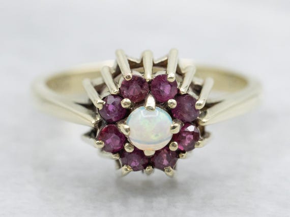 Opal Ruby Halo 14K Yellow Gold Ring, Size 6.25 - image 2