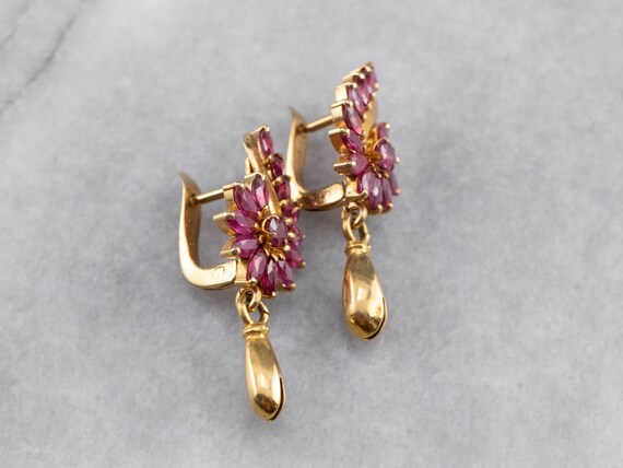 14K Gold Ruby Drop Earrings: July Birthstone Dang… - image 4