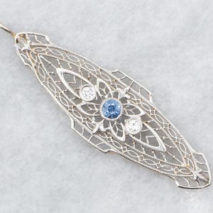 Art Deco Saphir und Diamant Filigran Anhänger, Art Deco Anhänger, Saphir und Diamant Anhänger, Filigraner Anhänger, zweifarbiger Anhänger A49565