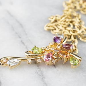 Rainbow Gemstone Gold Necklace, Pendant Necklace, Multi Gem Necklace, Gift for Her, Anniversary Gift, Gold Necklace, PTNNQVP4